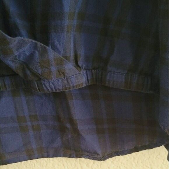 Madewell Wrap Front Plaid Shirt Navy  Long Sleeve Size Medium H3254 - Picture 4 of 8
